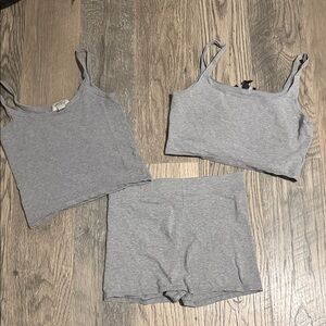 Gray Bike Shorts and Crop Tops Set